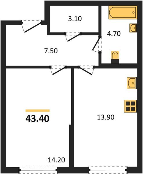 Фото №1: 1-комнатная квартира 43&nbsp;м², 2/16&nbsp;эт. - Краснодар, Прикубанский внутригородской округ, мкр. Догма Парк