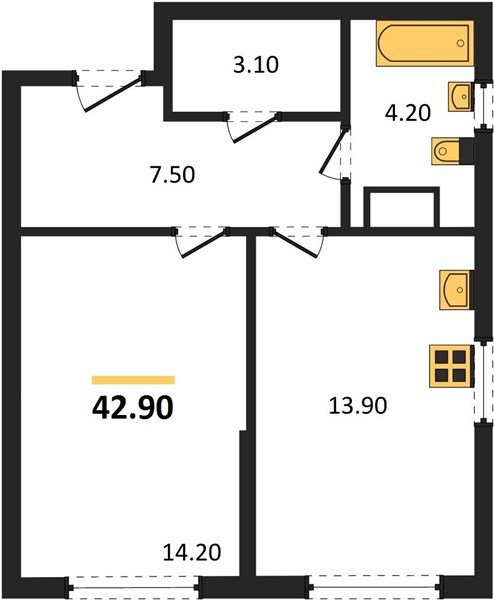 Фото №1: 1-комнатная квартира 42&nbsp;м², 6/16&nbsp;эт. - Краснодар, Прикубанский внутригородской округ, мкр. Догма Парк