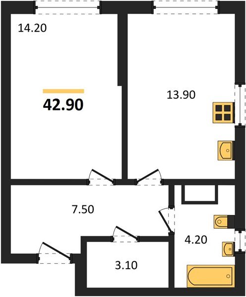 Фото №1: 1-комнатная квартира 42&nbsp;м², 7/16&nbsp;эт. - Краснодар, Прикубанский внутригородской округ, мкр. Догма Парк