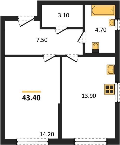 Фото №1: 1-комнатная квартира 43&nbsp;м², 2/16&nbsp;эт. - Краснодар, Прикубанский внутригородской округ, мкр. Догма Парк