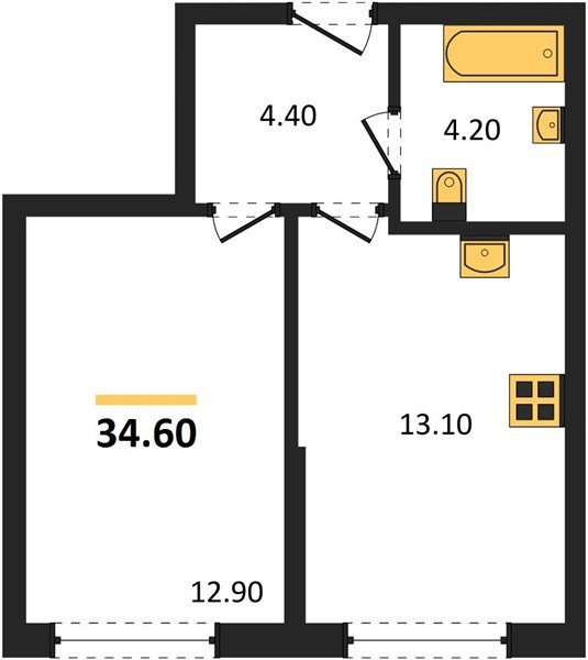 Фото №1: 1-комнатная квартира 34&nbsp;м², 2/16&nbsp;эт. - Краснодар, Прикубанский внутригородской округ, мкр. Догма Парк