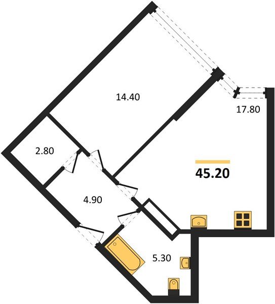 Фото №1: 1-комнатная квартира 45&nbsp;м², 15/16&nbsp;эт. - Краснодар, Прикубанский внутригородской округ, мкр. Догма Парк