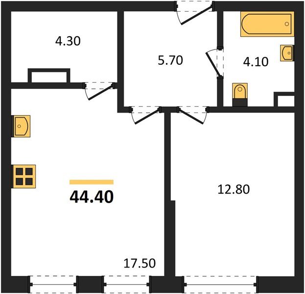 Фото №1: 1-комнатная квартира 44&nbsp;м², 3/16&nbsp;эт. - Краснодар, Прикубанский внутригородской округ, Прикубанский внутригородской округ, Догма Парк, мкр. Догма Парк
