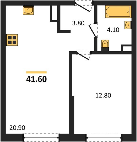 Фото №1: 1-комнатная квартира 41&nbsp;м², 3/16&nbsp;эт. - Краснодар, Прикубанский внутригородской округ, Прикубанский внутригородской округ, Догма Парк, мкр. Догма Парк