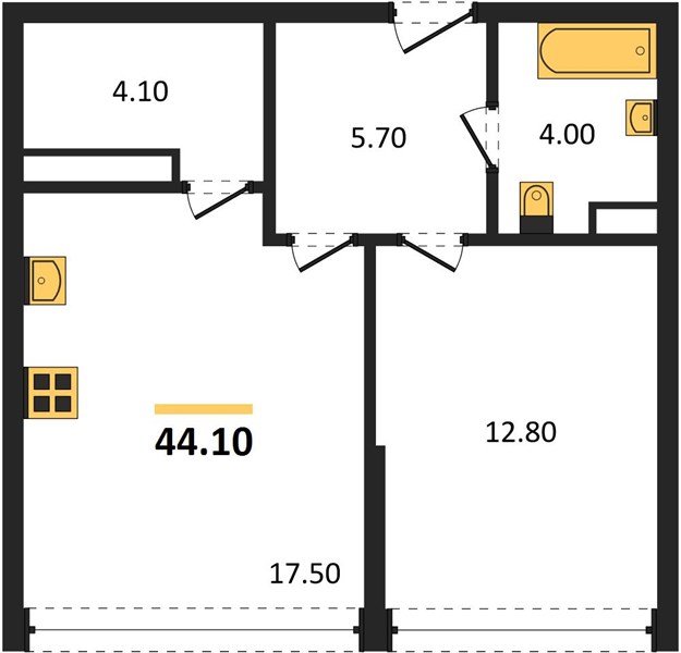 Фото №1: 1-комнатная квартира 44&nbsp;м², 12/16&nbsp;эт. - Краснодар, Прикубанский внутригородской округ, мкр. Догма Парк, ул. Марины Цветаевой, 34