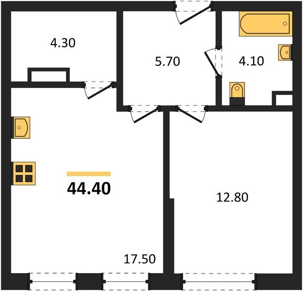 Фото №1: 1-комнатная квартира 44&nbsp;м², 3/16&nbsp;эт. - Краснодар, Прикубанский внутригородской округ, мкр. Догма Парк, ул. Марины Цветаевой, 34