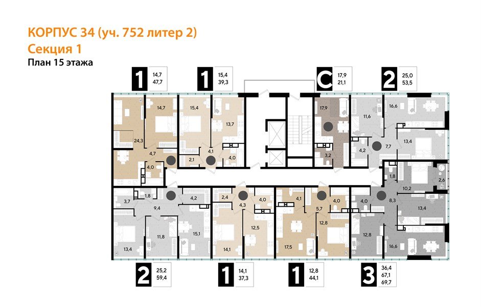 Фото №8: 1-комнатная квартира 37&nbsp;м², 15/16&nbsp;эт. - Краснодар, Прикубанский внутригородской округ, мкр. Догма Парк, ул. Марины Цветаевой, 34