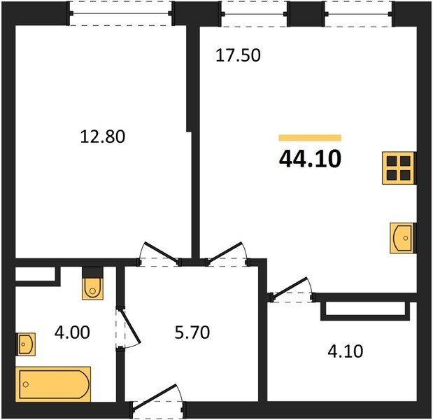 Фото №1: 1-комнатная квартира 44&nbsp;м², 12/16&nbsp;эт. - Краснодар, Прикубанский внутригородской округ, мкр. Догма Парк, ул. Марины Цветаевой, 33