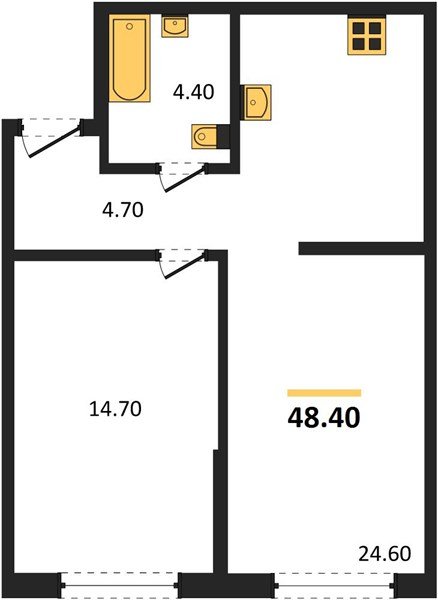 Фото №1: 1-комнатная квартира 48&nbsp;м², 2/16&nbsp;эт. - Краснодар, Прикубанский внутригородской округ, мкр. Догма Парк, ул. Марины Цветаевой, 35