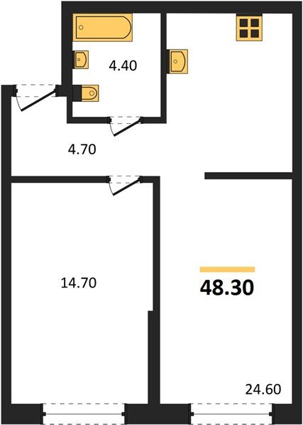 Фото №1: 1-комнатная квартира 48&nbsp;м², 2/16&nbsp;эт. - Краснодар, Прикубанский внутригородской округ, мкр. Догма Парк, ул. Марины Цветаевой, 36