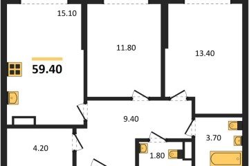 Фото №1: 2-комнатная квартира 59 м², 12/16 эт. - Краснодар, мкр. Догма Парк, ул. Марины Цветаевой, 36