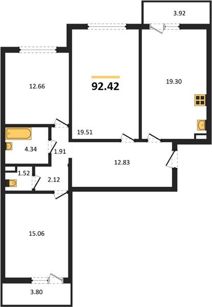 Фото №1: 3-комнатная квартира 92&nbsp;м², 1/16&nbsp;эт. - Краснодар, Прикубанский внутригородской округ, Восточный, мкр. жилой комплекс Квартал № 6, ул. Генерал-лейтенанта Александра Сапрунова, 42
