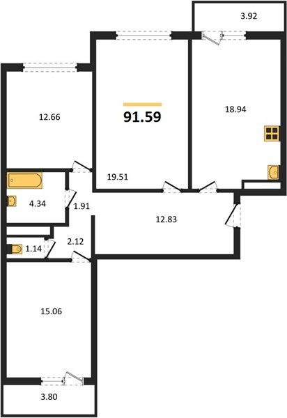 Фото №1: 3-комнатная квартира 91&nbsp;м², 16/16&nbsp;эт. - Краснодар, Прикубанский внутригородской округ, Восточный, мкр. жилой комплекс Квартал № 6, ул. Генерал-лейтенанта Александра Сапрунова, 42