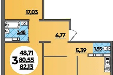 Фото №1: 3-комнатная квартира 82 м², 4/16 эт. - Краснодар, мкр. жилой комплекс Квартал № 6,