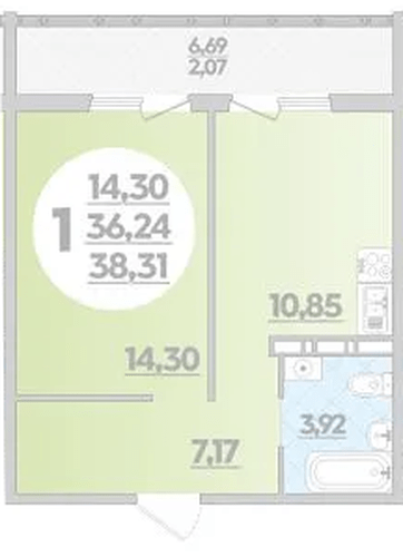 Фото №1: 1-комнатная квартира 38&nbsp;м², 5/16&nbsp;эт. - Краснодар, Прикубанский внутригородской округ, Восточный, мкр. жилой комплекс Квартал № 6