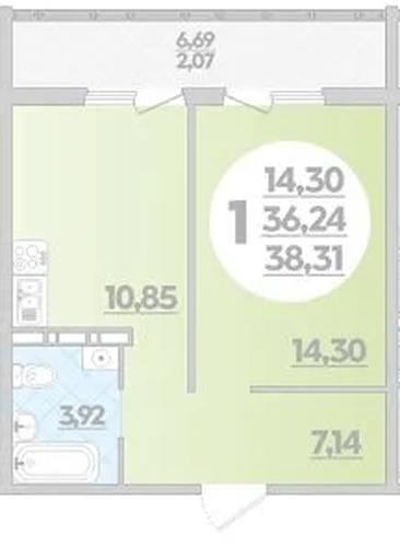 Фото №1: 1-комнатная квартира 38&nbsp;м², 6/16&nbsp;эт. - Краснодар, Прикубанский внутригородской округ, Восточный, мкр. жилой комплекс Квартал № 6