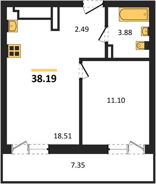 Фото №1: 1-комнатная квартира 44&nbsp;м², 2/4&nbsp;эт. - Южный, мкр. жилой комплекс Южные Соседи