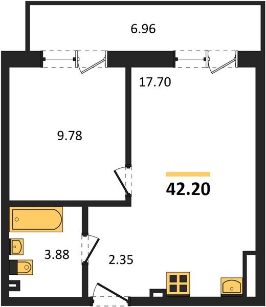 Фото №1: 1-комнатная квартира 42&nbsp;м², 3/4&nbsp;эт. - Южный, мкр. жилой комплекс Южные Соседи