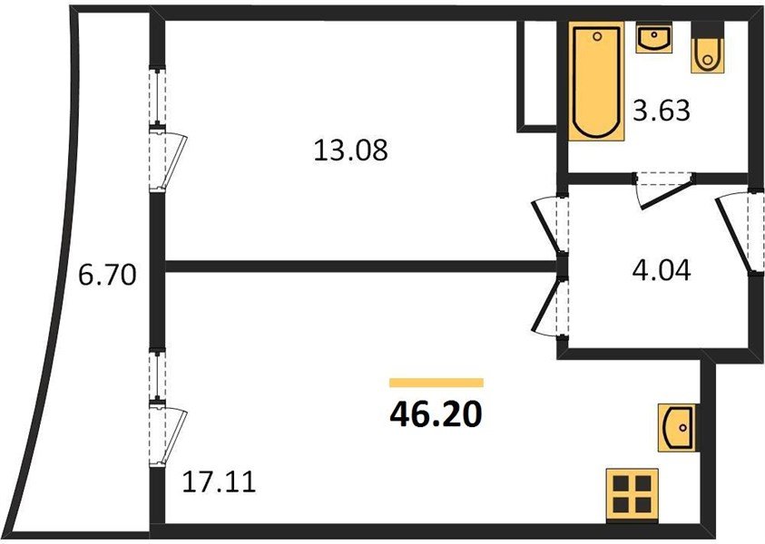 Фото №1: 1-комнатная квартира 46&nbsp;м², 20/24&nbsp;эт. - Берёзовый, Прикубанский внутригородской округ, мкр. Витаминкомбинат