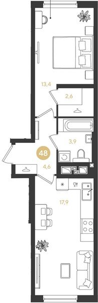 Фото №1: 1-комнатная квартира 42&nbsp;м², 5/18&nbsp;эт. - Краснодар, Прикубанский внутригородской округ, мкр. квартал Самолёт 7