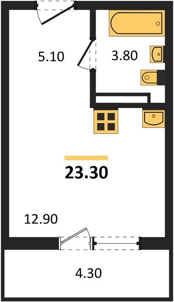 Фото №1: Студия 23&nbsp;м², 5/9&nbsp;эт. - Краснодар, мкр. Прикубанский внутригородской округ