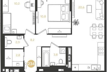 Фото №1: 2-комнатная квартира 58 м², 6/18 эт. - Краснодар, мкр. квартал Самолёт 7,