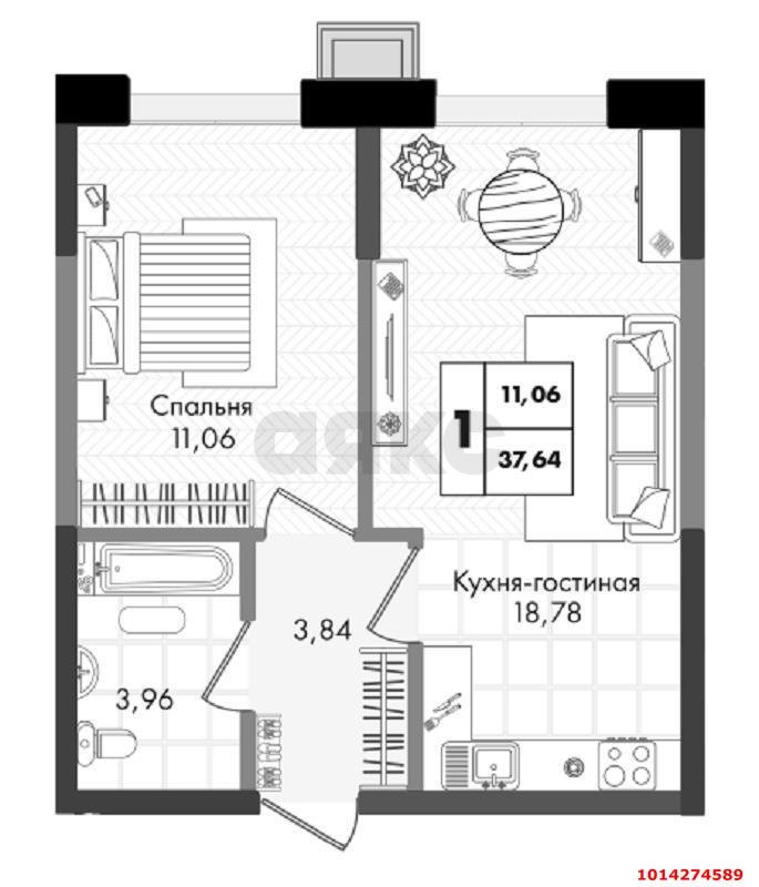 Фото №2: 1-комнатная квартира 38&nbsp;м², 2/17&nbsp;эт. - Краснодар, Прикубанский внутригородской округ, мкр. жилой комплекс Зелёная Территория, ул. имени Генерала Брусилова, 5лит1.1