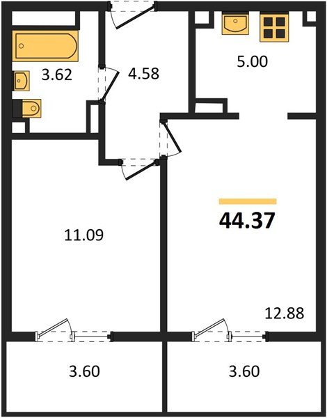 Фото №1: 1-комнатная квартира 44&nbsp;м², 7/9&nbsp;эт. - Краснодар, Прикубанский внутригородской округ, мкр. жилой комплекс Югге