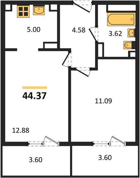 Фото №1: 1-комнатная квартира 44&nbsp;м², 7/9&nbsp;эт. - Краснодар, Прикубанский внутригородской округ, мкр. жилой комплекс Югге