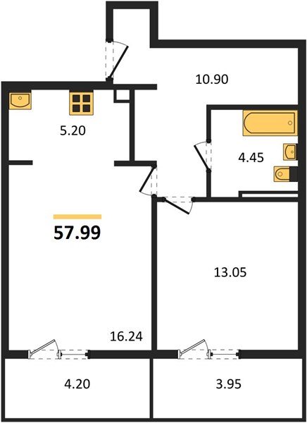 Фото №1: 1-комнатная квартира 57&nbsp;м², 1/9&nbsp;эт. - Краснодар, Прикубанский внутригородской округ, мкр. жилой комплекс Югге