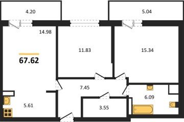 Фото №1: 2-комнатная квартира 74 м², 2/9 эт. - Краснодар, мкр. жилой комплекс Югге,