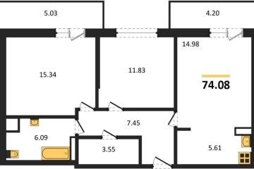 Фото №1: 2-комнатная квартира 74 м², 2/9 эт. - Краснодар, мкр. жилой комплекс Югге,