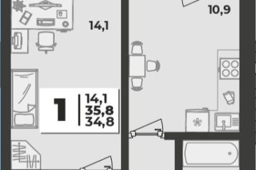 Фото №1: 1-комнатная квартира 35 м², 5/5 эт. - Новая Адыгея, мкр. жилой комплекс Дарград,
