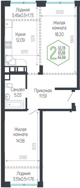 Фото №1: 2-комнатная квартира 64&nbsp;м², 21/24&nbsp;эт. - Краснодар, Центральный внутригородской округ, мкр. Черёмушки