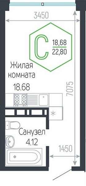Фото №1: Студия 22&nbsp;м², 15/24&nbsp;эт. - Краснодар, Центральный внутригородской округ, мкр. Черёмушки
