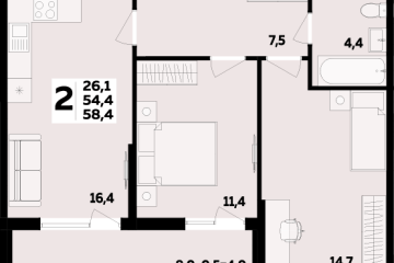 Фото №1: 2-комнатная квартира 58 м², 2/16 эт. - Яблоновский, мкр. ЖК Мегасити,