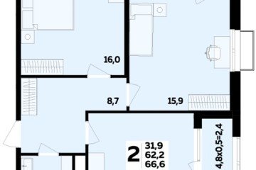 Фото №1: 2-комнатная квартира 66 м², 4/16 эт. - Яблоновский, мкр. ЖК Мегасити,