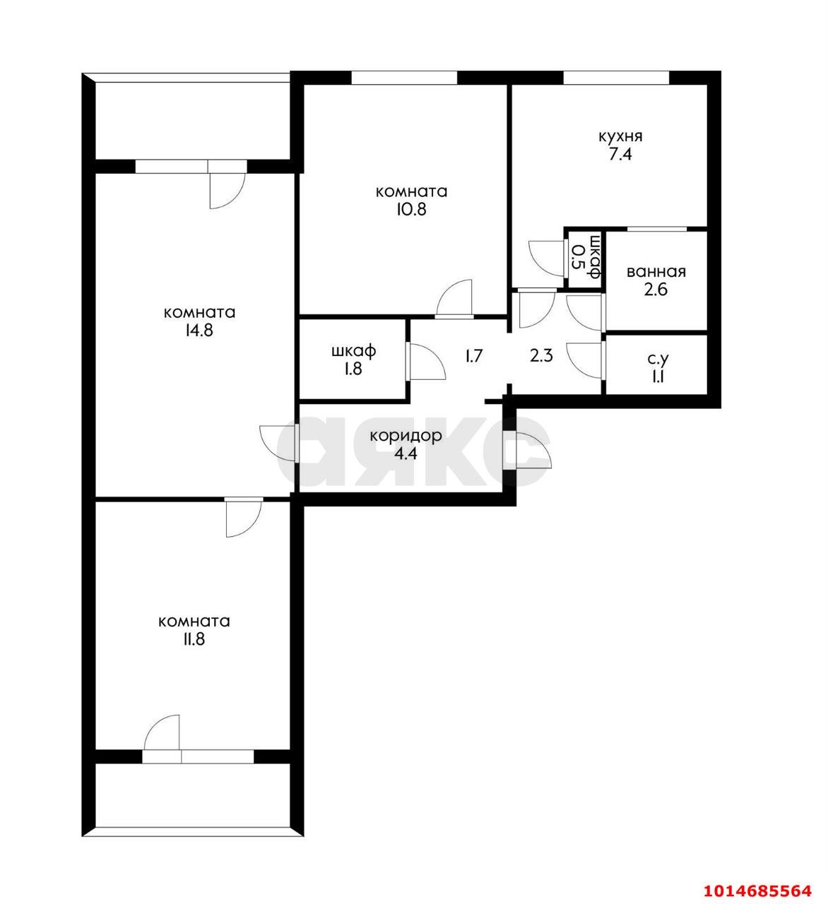 Фото №8: 3-комнатная квартира 62&nbsp;м², 7/9&nbsp;эт. - Краснодар, Прикубанский внутригородской округ, мкр. Фестивальный, ул. Ковалёва, 6