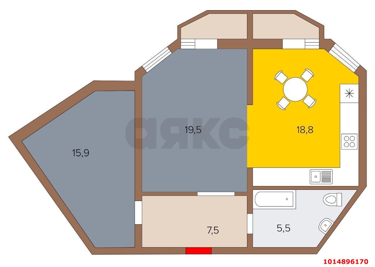 Фото №15: 2-комнатная квартира 70&nbsp;м², 17/24&nbsp;эт. - Краснодар, Западный внутригородской округ, Фестивальный, мкр. ЖК Аврора, ул. Гаражная, 67