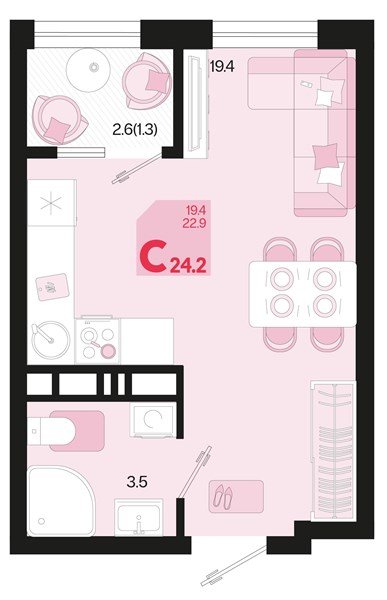 Фото №1: Студия 25&nbsp;м², 18/18&nbsp;эт. - Краснодар, Карасунский внутригородской округ, мкр. ЖК Первое Место, ул. Виктора Казанцева, 1.3лит2