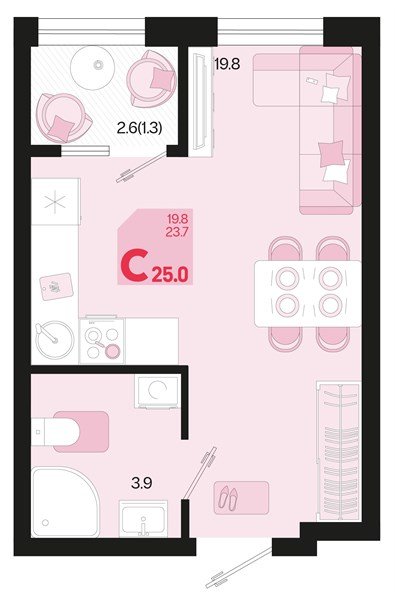Фото №1: Студия 26&nbsp;м², 2/18&nbsp;эт. - Краснодар, Карасунский внутригородской округ, мкр. ЖК Первое Место, ул. Виктора Казанцева, 1.2лит2
