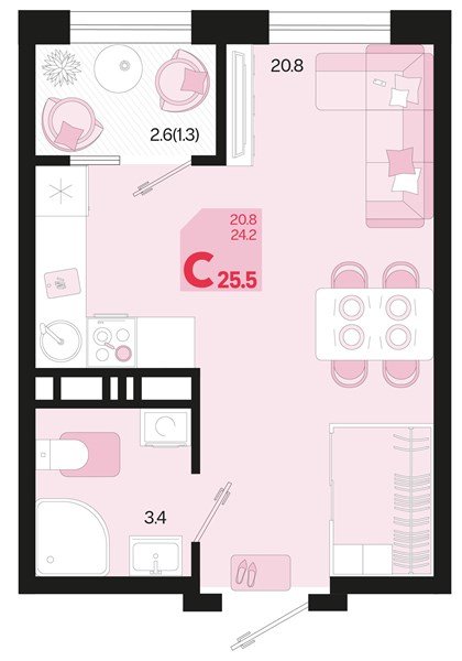 Фото №1: Студия 26&nbsp;м², 18/18&nbsp;эт. - Краснодар, Карасунский внутригородской округ, мкр. ЖК Первое Место