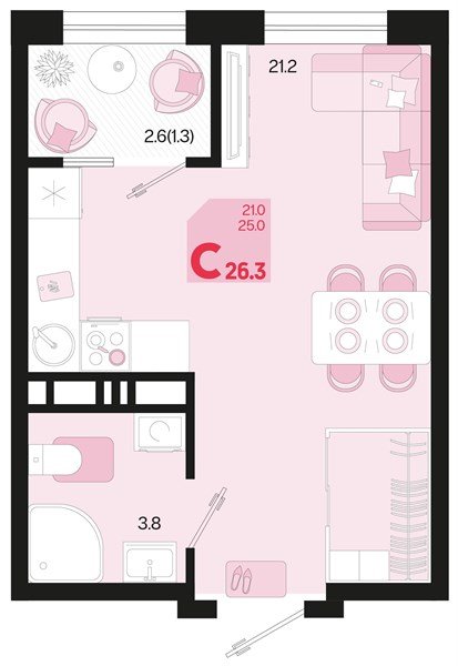 Фото №1: Студия 27&nbsp;м², 2/18&nbsp;эт. - Краснодар, Карасунский внутригородской округ, мкр. ЖК Первое Место