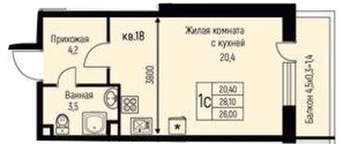 Фото №1: Студия 29&nbsp;м², 1/3&nbsp;эт. - Берёзовый, Прикубанский внутригородской округ, Прогресс, жилой комплекс Прогресс, мкр. жилой комплекс Нова Вита, ул. имени А.Н. Лодыгина, 6к3