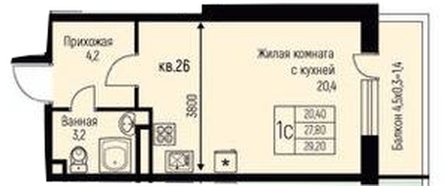 Фото №1: Студия 29&nbsp;м², 2/3&nbsp;эт. - Берёзовый, Прикубанский внутригородской округ, Прогресс, жилой комплекс Прогресс, мкр. жилой комплекс Нова Вита, ул. имени А.Н. Лодыгина, 6к3