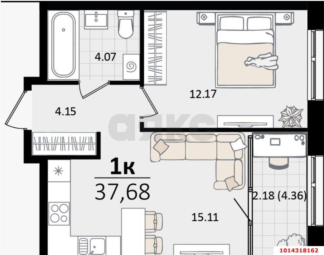 Фото №6: 1-комнатная квартира 37&nbsp;м², 3/9&nbsp;эт. - Краснодар, Карасунский внутригородской округ, Хлопчато-бумажный Комбинат, мкр. жилой квартал Патрики, ул. Сормовская, лит1/3