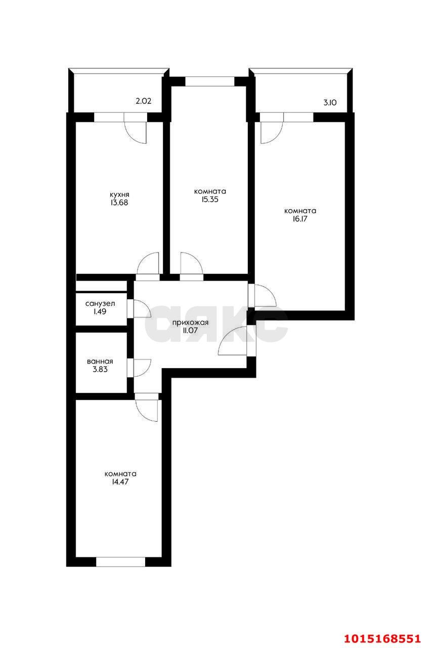 Фото №2: 3-комнатная квартира 78&nbsp;м², 9/19&nbsp;эт. - Краснодар, мкр. Карасунский внутригородской округ, ул. имени Снесарева, 17/1к1
