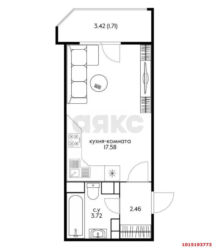 Фото №12: Студия 21&nbsp;м², 4/24&nbsp;эт. - Краснодар, Карасунский внутригородской округ, Камвольно-суконный Комбинат, мкр. ЖК Урал, ул. Уральская, 87/7
