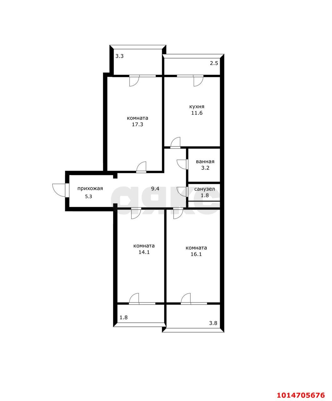 Фото №10: 3-комнатная квартира 90&nbsp;м², 4/16&nbsp;эт. - Краснодар, Прикубанский внутригородской округ, 9-й километр, мкр. Военный городок № 106, ул. имени Дзержинского, 54/12