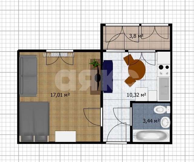 Фото №9: 1-комнатная квартира 34&nbsp;м², 1/9&nbsp;эт. - Анапа, мкр. ЖК Горгиппия Морская, ул. Ленина, 196